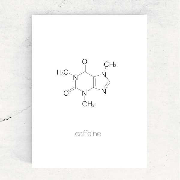 ansichtkaart-caffeine-molecuul-koffiehuis-cappuccino-fine-line-zwart-wit-illustraties-studio-tosca
