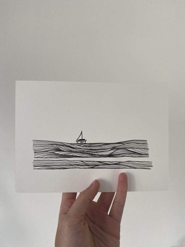 fine line illustratie zeilboot sailor zeiler zwart wit poster kaart kunst art studio Tosca lemmer Medemblik
