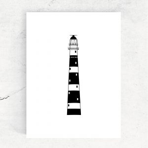 poster-vuurtoren-ameland-eiland-waddeneiland-zwart wit fine line illustratie studio Tosca terschelling