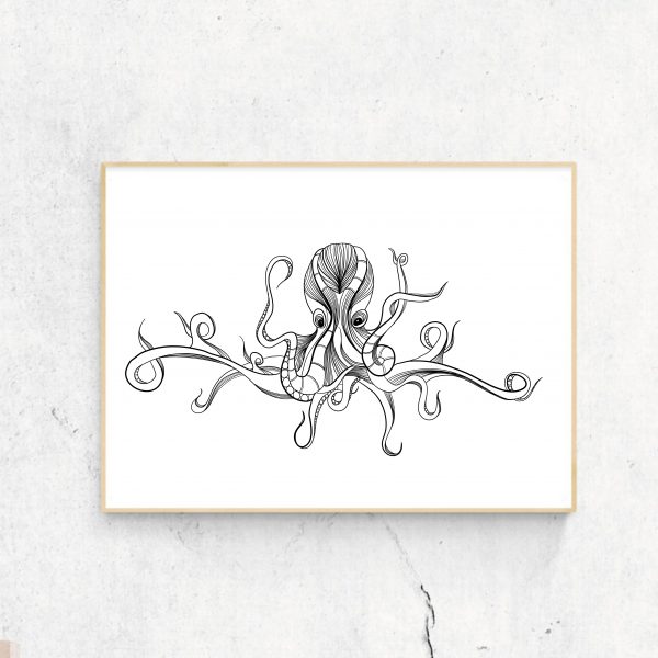 poster octopus Vlieland illustratie zwart wit terschelling vlieland big five nederland poster